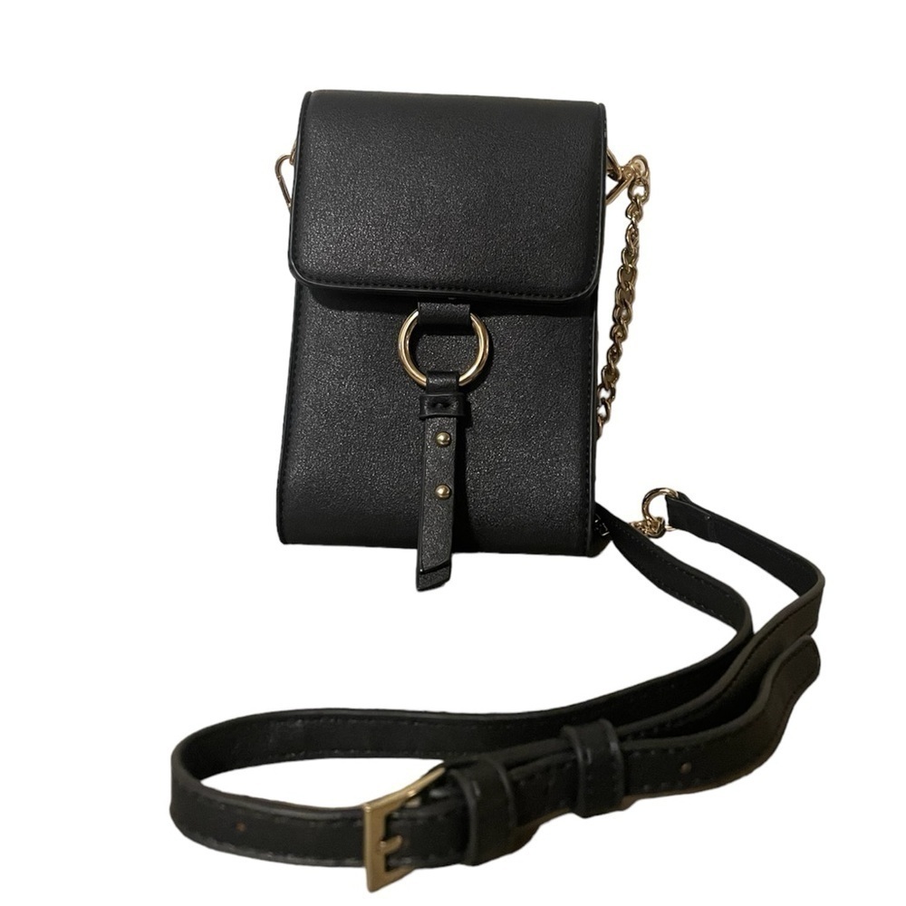 Black Vertical One Shoulder Messenger Bag Ladies Bag gold accents